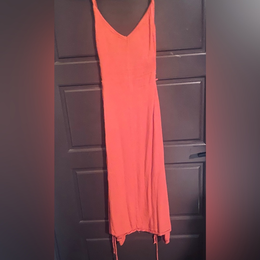 100% Cotton Coral  V-Neck Sleeveless Maxi Dress